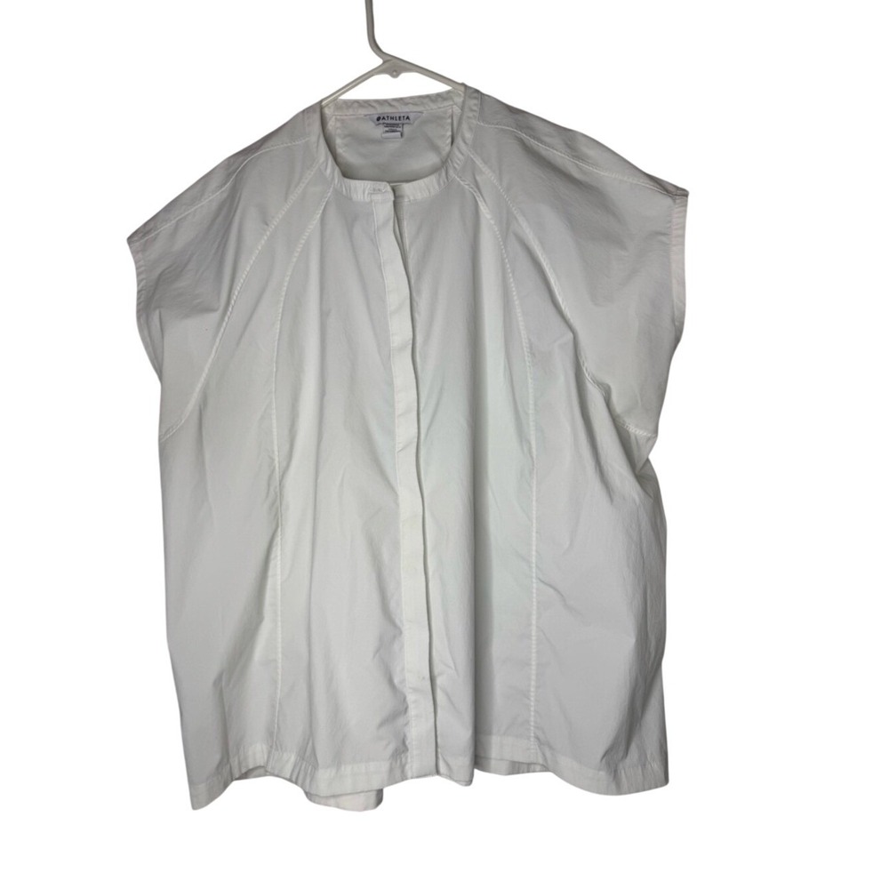 Athleta White Cap-Sleeve Button Front Top